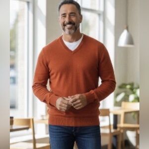 Banana Republic Sweater Men’s Cotton Cashmere V-neck Sz Large Tall Orange Preppy